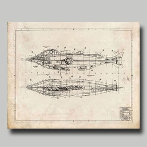 Disneyland - Nautilus Submarine - Blueprint - Disney - Disney World - Vintage - Grunge - Print - Poster