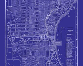 Milwaukee Map - Street Map Vintage Print Poster Blue