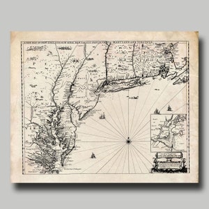 New England - Map - 1685 - Vintage  - Print - Poster