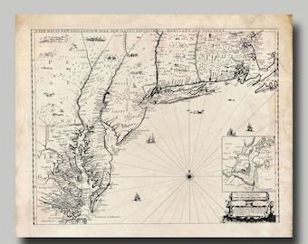 New England - Map - 1685 - Vintage  - Print - Poster