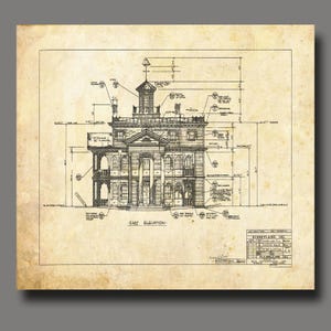 Disneyland - Haunted Mansion - Blueprint -  Disney - Disneyland - Vintage - Black Ink - Sepia- Print - Poster
