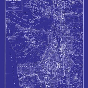 Puget Sound Map Vintage Blueprint Map Print Poster - Etsy