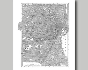 1900 Chicago Street Map Vintage Print Poster