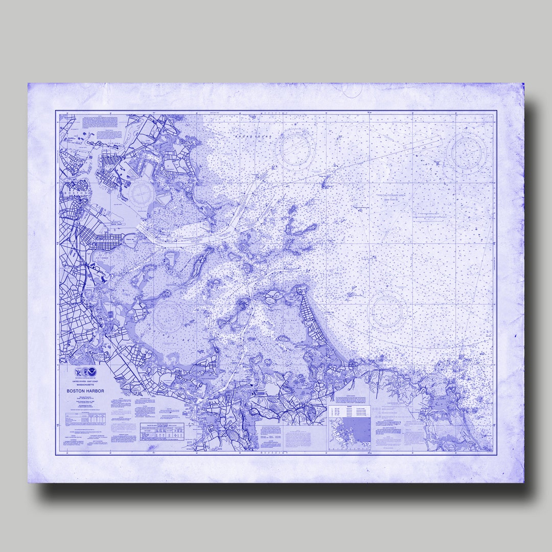 Boston Bay Nautical Map Nautical Chart Blueprint Vintage - Etsy