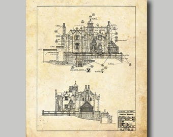 Disney World - Haunted Mansion - Blueprint -  Disney - Disneyland - Black Ink - Print - Poster