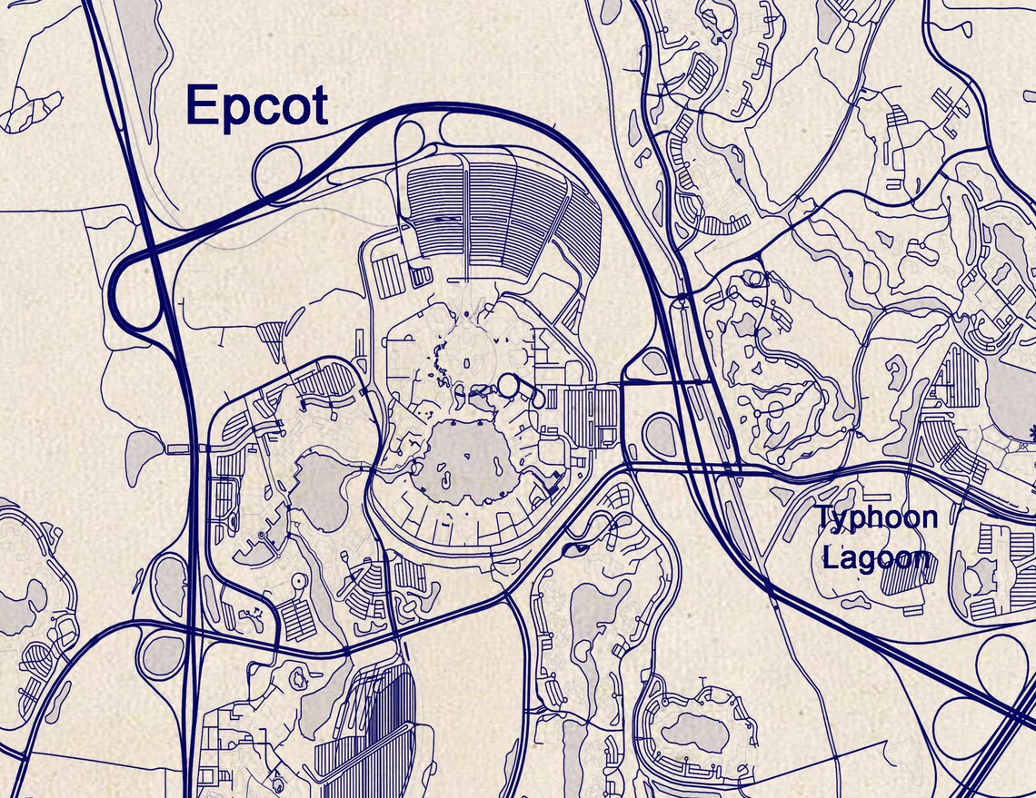 Disney World Map Vintage Disney Map Blueprint Etsy