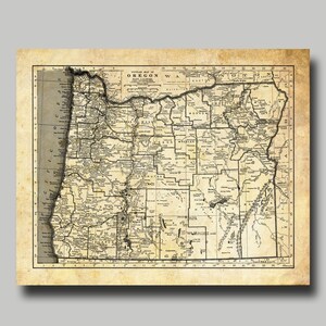 Oregon -  Map - State Map - Vintage - Print - Poster - Sepia