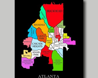 Atlantes - Georgia - Map - Multi Color - Neighborhood Map - Print - Poster