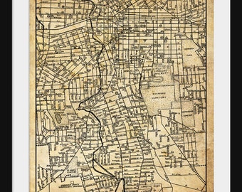 Syracuse New York Street Map Vintage Print Poster Vintage Grunge Sepia