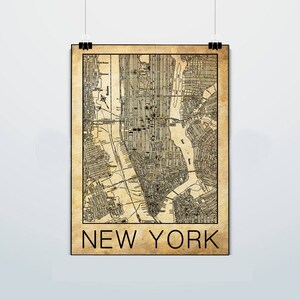 New York City Map - Manhattan -  Street Map - Vintage - Sepia