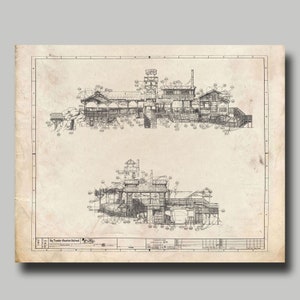 Disney - Big Thunder Mountain Railroad - Disneyland - Blueprint - Disney - Black Ink- Print - Poster