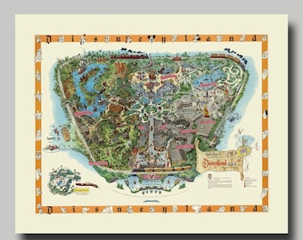 Disneyland Map - Disney Map - Vintage - 1958 - Panoramic - Birds Disneyland Map - Disney Map - Vintage - 1958 - Panoramic - Birds