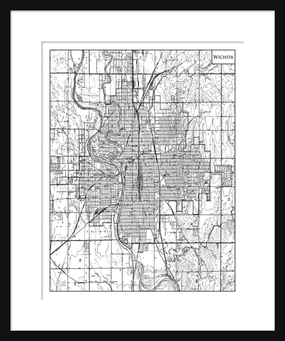 Wichita Kansas Map - Street Map Vintage Poster Print - Etsy