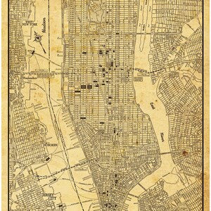 New York - Map - Street Map - Manhattan -Vintage -  Sepia - Grunge - Print - Poster