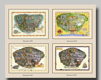Carte de Disneyland - Cartes Disney - Collage - Vintage - Panoramique - Vue à vol d'oiseau - Carte de Disneyland - Impression - Poster - Magic Kingdom