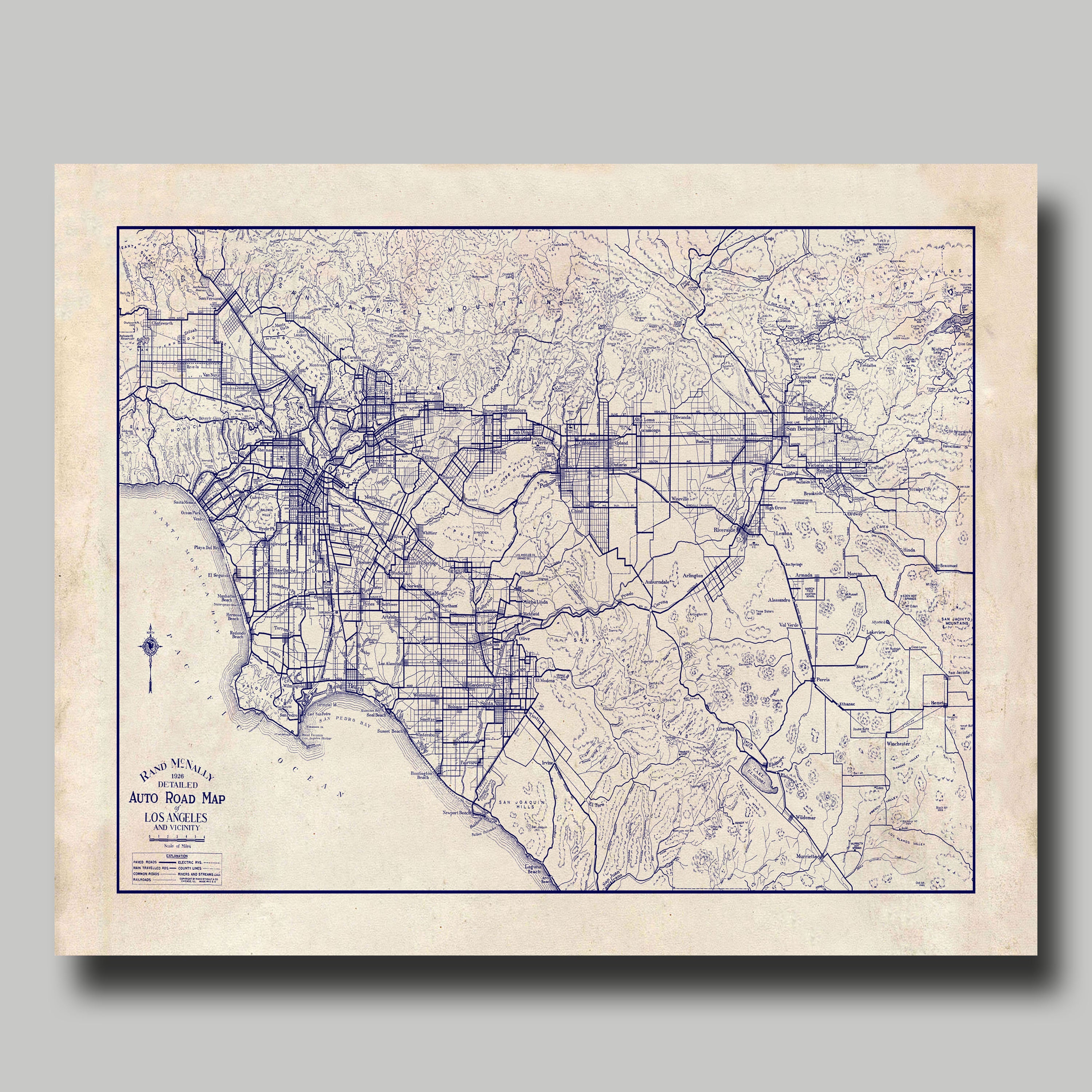 Los Angeles - Map - Street Map - Blueprint - Vintage - California