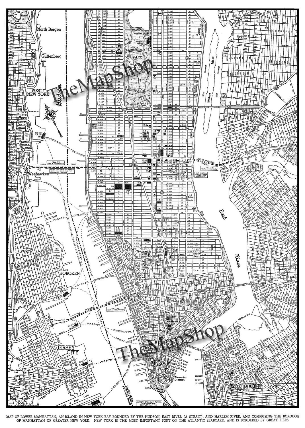 Street Map Of Manhattan New York City Map 1944 New York City Manhattan Street Map | Etsy Uk