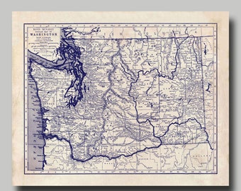 Washington -  Map - State Map - Vintage - Blueprint - Print - Poster