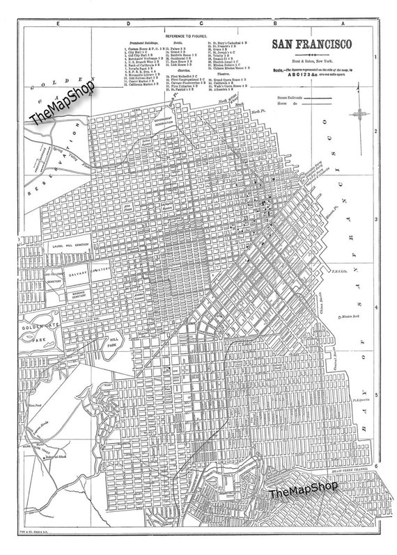 San Francisco On Map San Francisco Map Street Map Vintage Print Poster | Etsy Australia