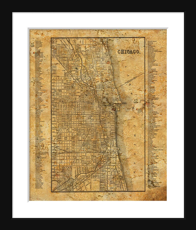 Chicago Neighborhood Map Grunge Print Poster | Etsy