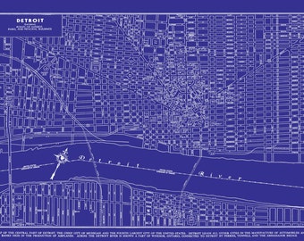 Detroit-  Street Map - Vintage-  Blueprint - Print - Poster