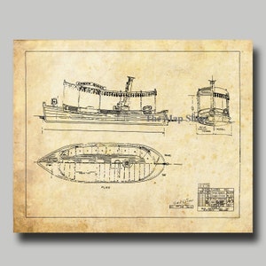Disney - Jungle Cruise - Boat - Congo Queen - Blueprint -  Disney - Disneyland - Vintage - Print - Poster