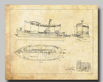 Disney - Jungle Cruise - Boat - Congo Queen - Blueprint -  Disney - Disneyland - Vintage - Print - Poster