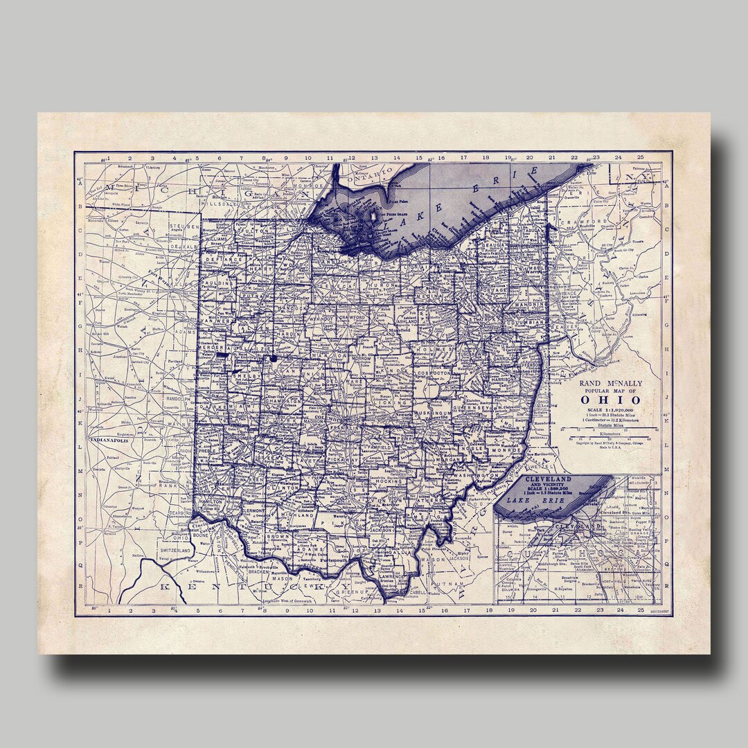 Ohio - Map - State Map - Vintage - Blueprint - Print Poster - Etsy