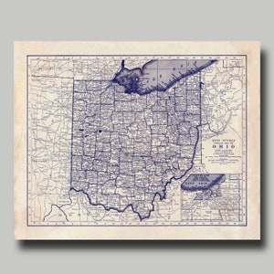 Ohio -  Map - State Map - Vintage - Blueprint - Print Poster