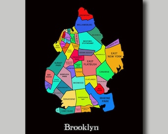 Brooklyn - New York - Map - Multi Color - Neighborhood Map - Print - Poster