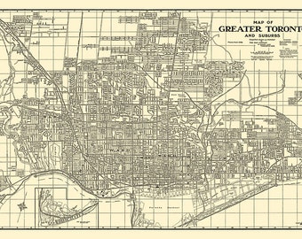 Toronto Map Vintage Street Map Print Poster Sepia Color