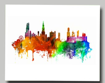 Chicago - carte - ville venteuse - multicolore - impression - affiche - ligne d'horizon - paysage urbain