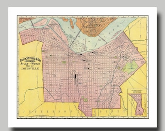Louisville - Kentucky - Street Map - Vintage - Print - Poster