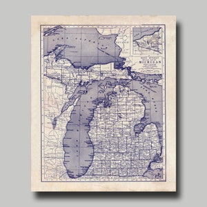 Michigan -  Map - State Map - Vintage - Blueprint - Print - Poster