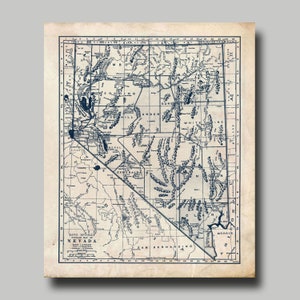 Nevada Map - State Map - Vintage - Blueprint - Print Poster