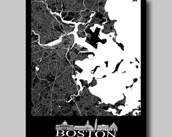 Boston - Map - Skyline - Print P- oster