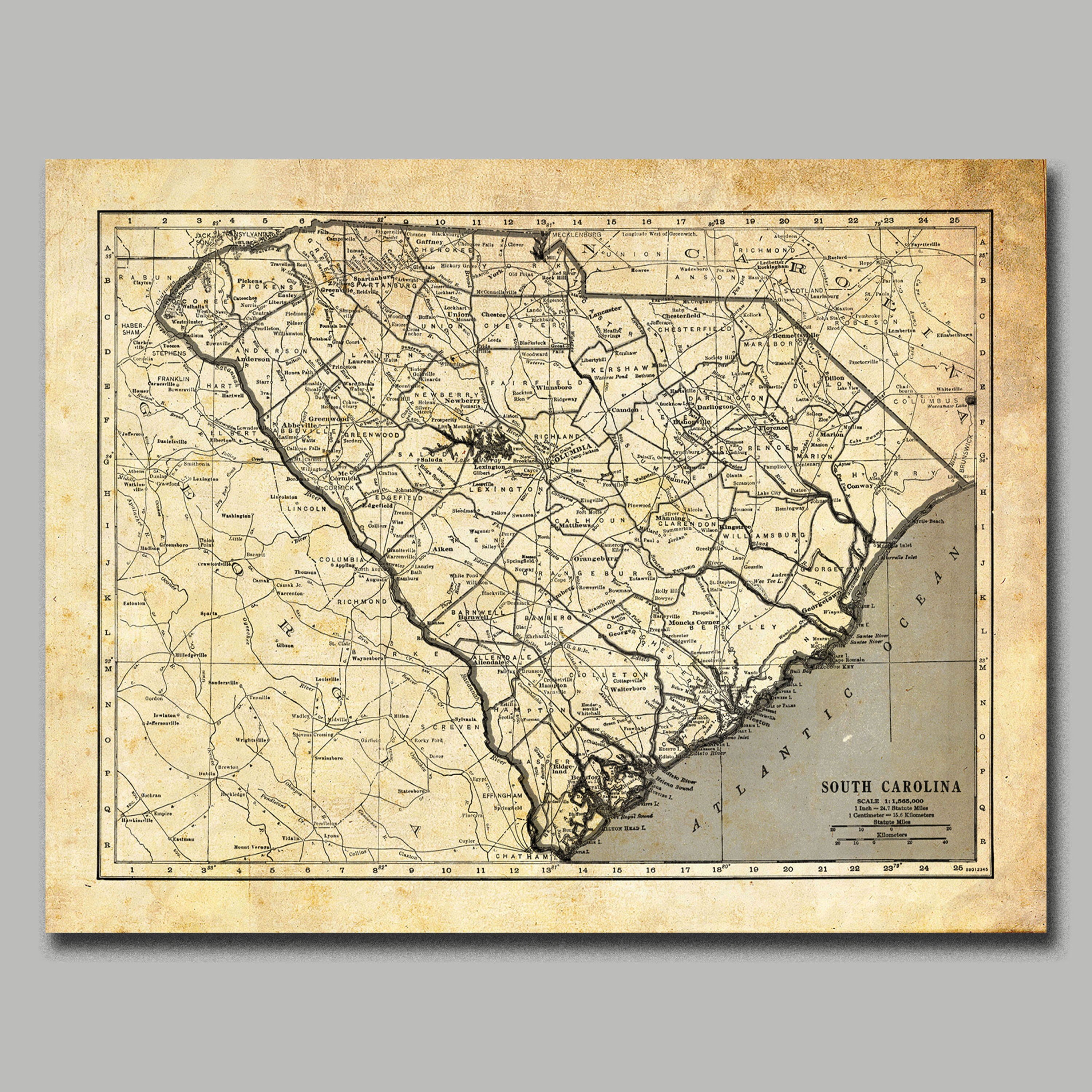 South Carolina Map Vintage Print Poster Grunge - Etsy