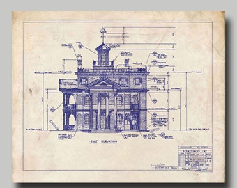Disneyland  - Haunted Mansion - Blueprint -  Disney - Disneyland - Vintage - Grunge - Blue Ink- Print - Poster