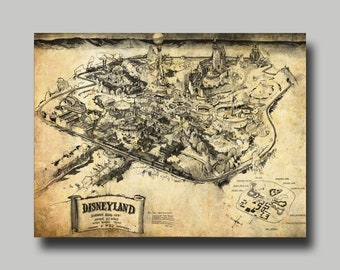 Disneyland Map - Disney Map - Concept Map - Panoramic - Birds Eye View - Map of Disneyland - Print - Poster