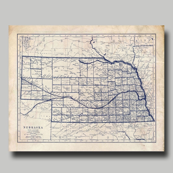 Nebraska Map State Map Vintage Blueprint Print - Etsy