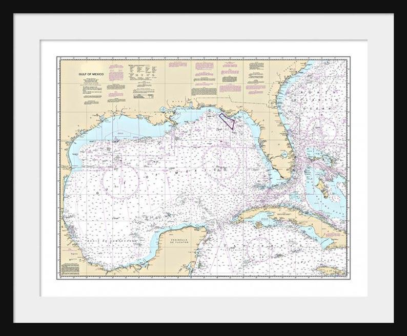 Gulf of Mexico Map Nautical Map Nautical Chart Map Art Etsy