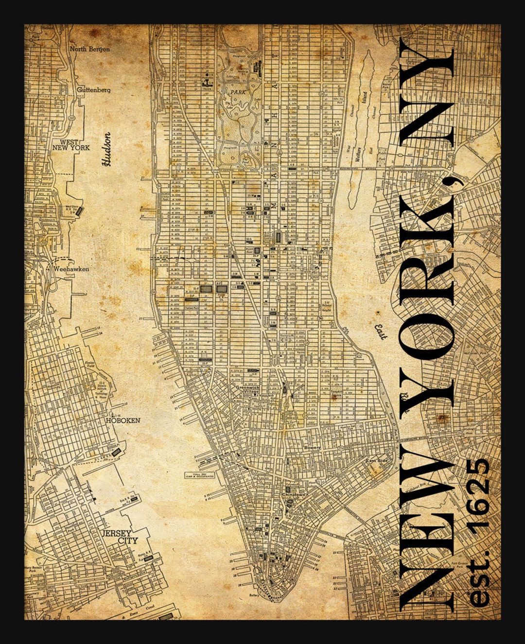 New York City Map - Manhattan Street Map Vintage - Manhattan