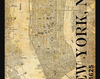 New York City Map - Manhattan Street Map Vintage - Manhattan - Grunge