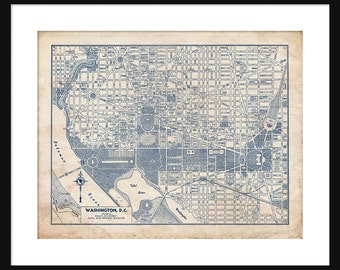 Washington DC - Map - Street Map - Vintage - Blueprint  - Print - Poster