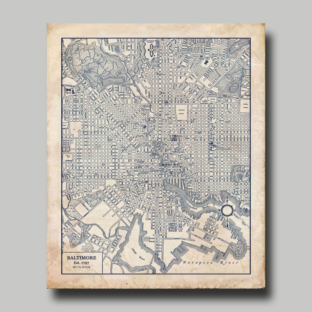 Baltimore Map Street Map Vintage Print Poster Blueprint - Etsy