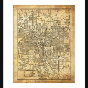 1927 Atlanta Street Map Vintage Print Poster Grunge