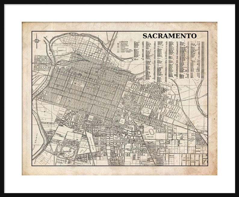Sacramento Map Street Map Vintage Print Poster - Etsy