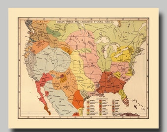 Native American Indian Tribes - Map - State - Print - Poster