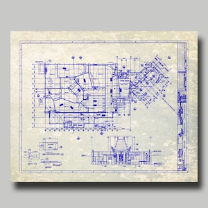Disney World - Great Movie Ride - Blueprint - Hollywood Studios - Disney - Blue Ink - Gray Grunge - Disneyland- Print - Poster