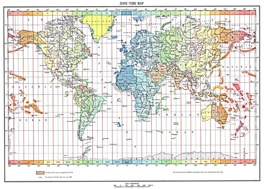 World Map of the Time Zones Full Color 1893 Print Poster - Etsy